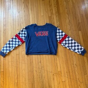 Vans Navy Sweatshirt with Checkered Sleeves